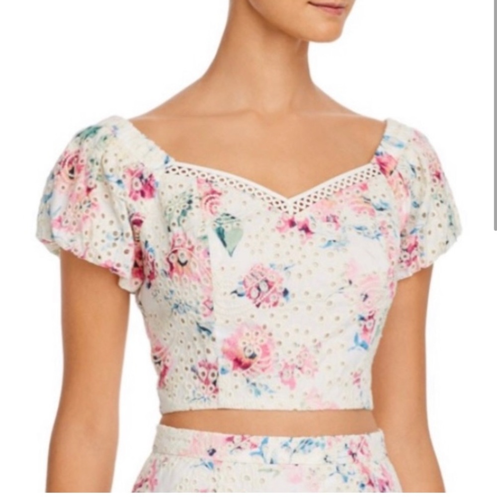 Aqua nwt crop top puff sleeves fairycore floral top